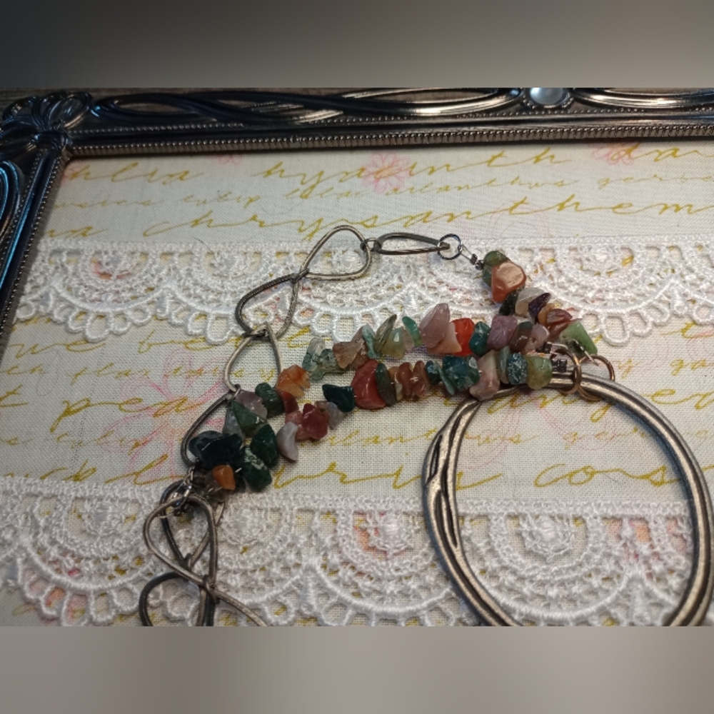 Boho Silver And Multicolor Stone Statement Neckla… - image 8